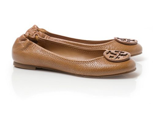 Tory Burch: TUMBLED LEATHER REVA Brown Ballet Flats