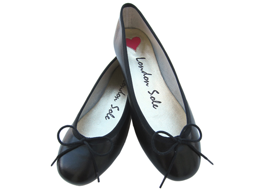 London Sole: Leather Black  Bow Ballet Flats