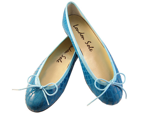 London Sole: Croco Blue  Bow Ballet Flats