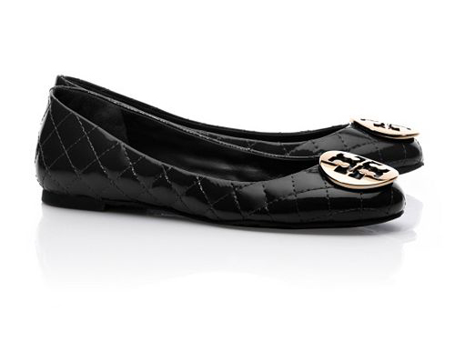 Tory Burch: Quinn Quilted Leather Black Ballet Flats
