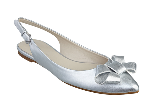 Nine West: Kilianna Silver  Bow  Pointed Toe  Ankle Strap Ballet Flats