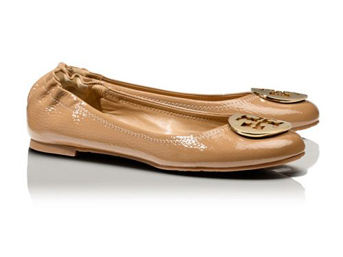 Tory Burch: Tumbled Patent Leather  Brown Ballet Flats
