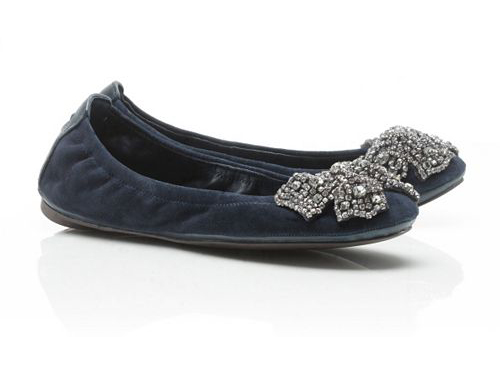 Tory Burch: Suede Eddie Gray  Embellished  Bow Ballet Flats