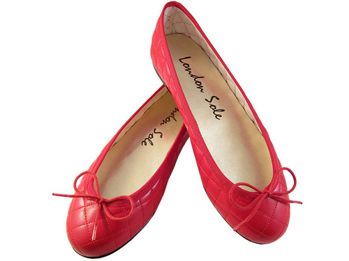 London Sole: Henrietta Quilt Red  Bow Ballet Flats