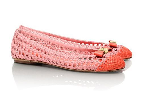 Tory Burch: Carlyle Pink  Bow  Lace Ballet Flats