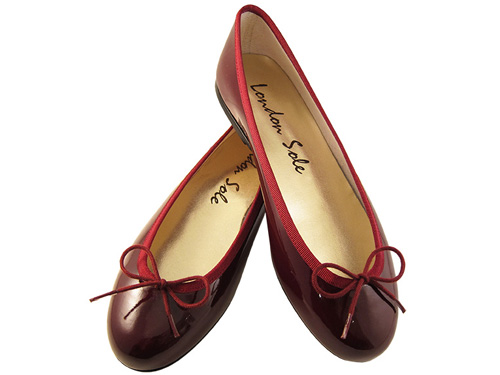 London Sole: Burgundy Red  Bow Ballet Flats