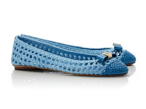 Tory Burch: Carlyle Blue  Bow  Lace Ballet Flats