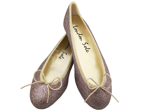London Sole: Henrietta Pink  Glitter  Bow Ballet Flats