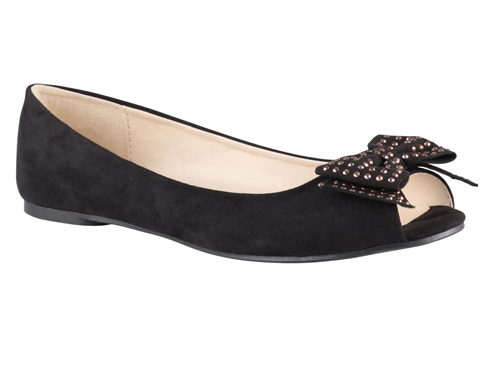 aldo: SANA Black  Embellished  Peep Toe  Bow Ballet Flats