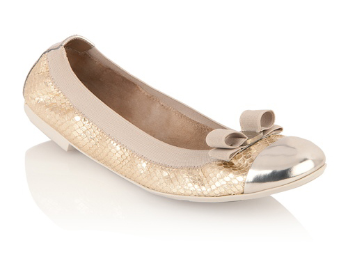 Salvatore Ferragamo: Elastic Gold  Glitter  Bow Ballet Flats