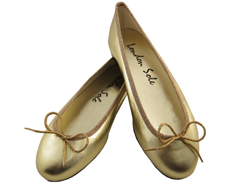 London Sole: Leather Gold  Bow Ballet Flats