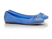 Tory Burch: Logo Chelsea Blue Embroidered  Ballet Flat